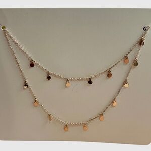 Rose Gold Dangling Disc Layered Necklace